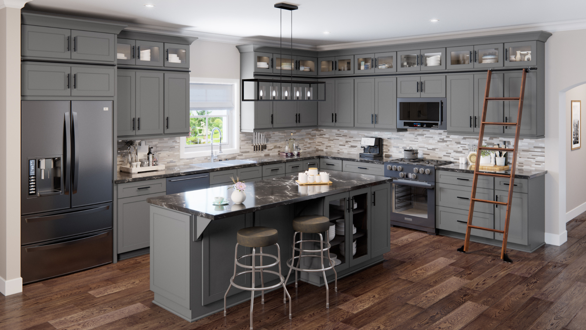 Grey shaker cabinets - modern kitchen with natural lighting